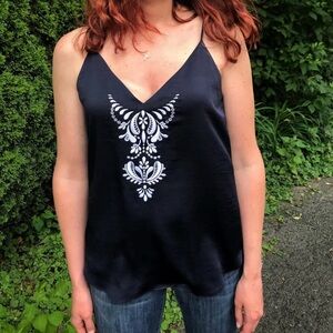 Express Embroidered Navy Blue Camisole Top